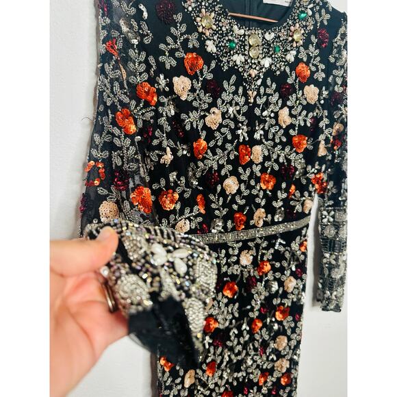 MAC DUGGAL 93925 Black Mutlicolored Beaded Sequin Long Sleeves Formal Dress sz 2 - Picture 6 of 16